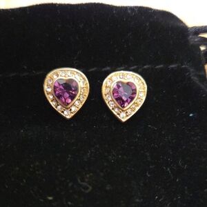 Vintage Marvello Purple Heart Amethyst and Clear Cz Earrings